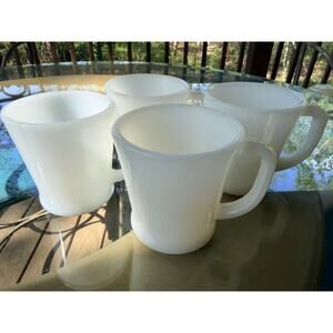 Vintage Fire King White Milk Glass D-Handle Mugs Set of 4 Anchor Hocking